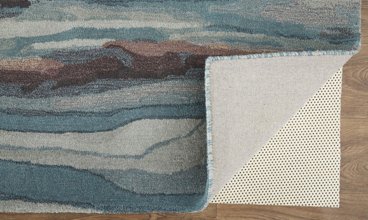 5' x 8' Blue Red and Ivory Wool Abstract Tufted Handmade Stain Resistant Area Rug