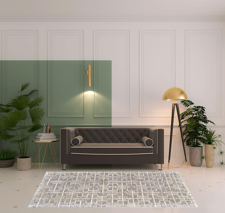 5' x 8' Gray Ivory and Brown Geometric Hand Woven Area Rug