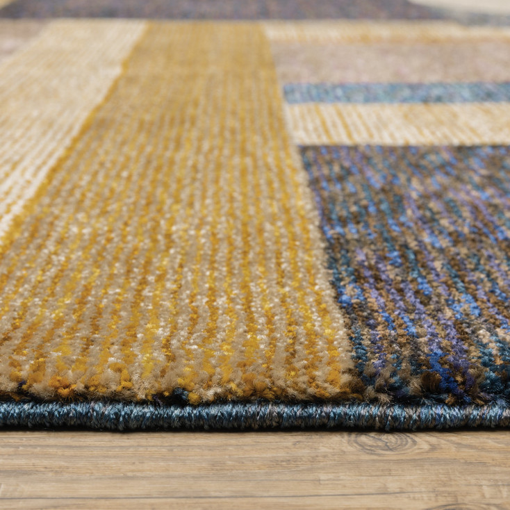 5' x 8' Gold Blue Beige Purple and Teal Geometric Power Loom Stain Resistant Area Rug