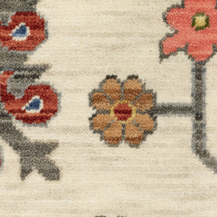 5' x 8' Ivory Yellow Rust Green Grey Pink Orange Blue & Grey Oriental Power Loom Area Rug
