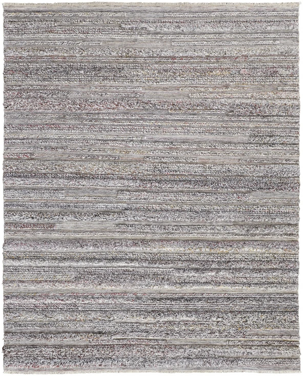 5' x 8' Taupe Ivory and Red Striped Hand Woven Stain Resistant Area Rug