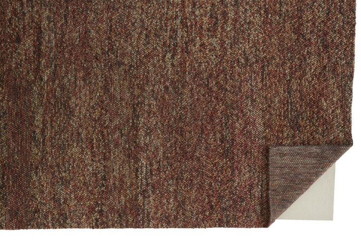 5' x 8' Brown Orange and Red Wool Hand Woven Distressed Stain Resistant Area Rug