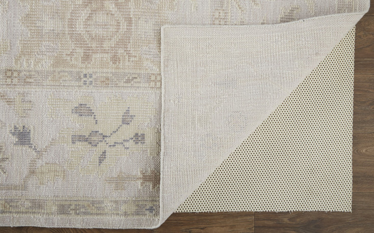 5' x 8' Tan Ivory and Orange Floral Hand Knotted Stain Resistant Area Rug