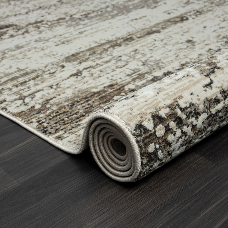 5' x 8' Beige Abstract Distressed Polyester Area Rug