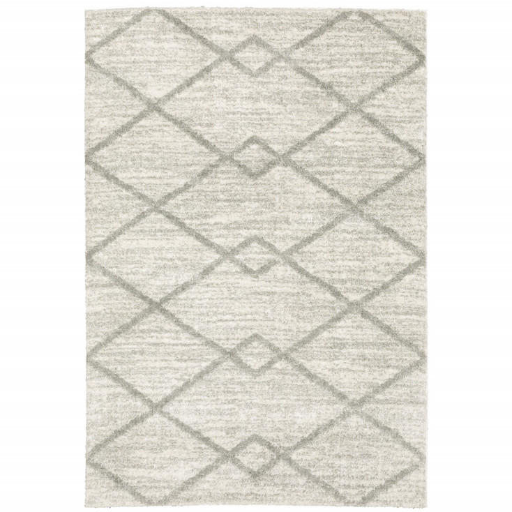 5' x 8' Ivory & Grey Geometric Shag Power Loom Stain Resistant Area Rug