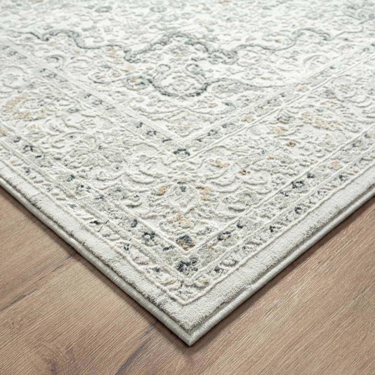5' x 8' Ivory Gray and Taupe Floral Power Loom Stain Resistant Area Rug