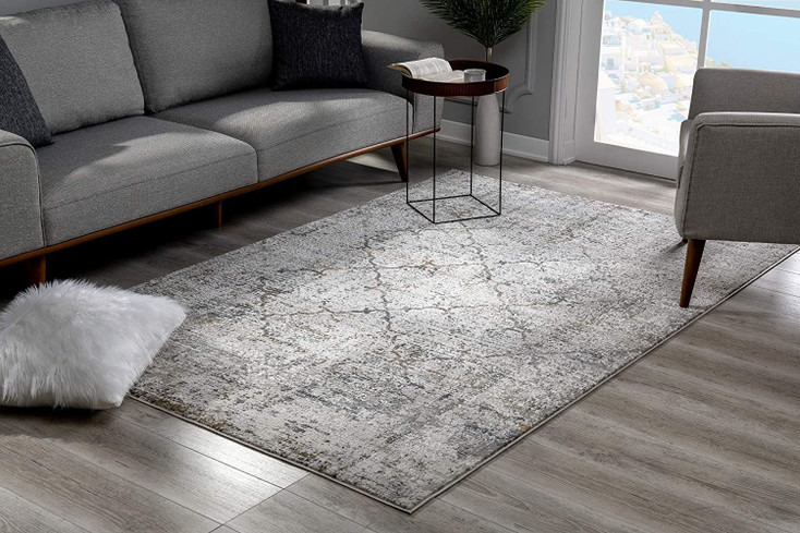 5' x 8' Gray & Ivory Abstract Dhurrie Rectangle Area Rug