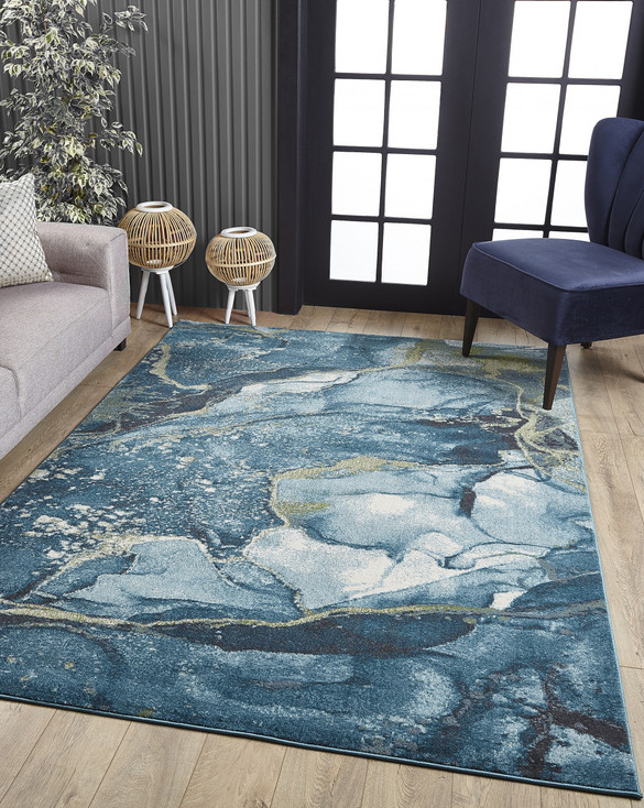 5' x 8' Teal Blue Abstract Dhurrie Area Rug