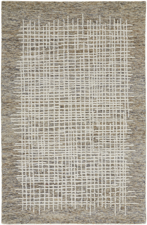 5' x 8' Tan and Ivory Wool Plaid Tufted Handmade Stain Resistant Area Rug