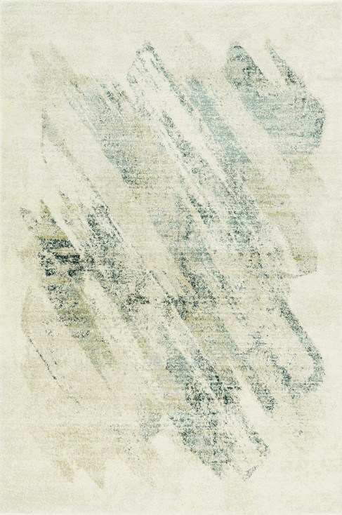 5' x 8' Ivory Grey Machine Woven Abstract Brushstrokes Indoor Area Rug