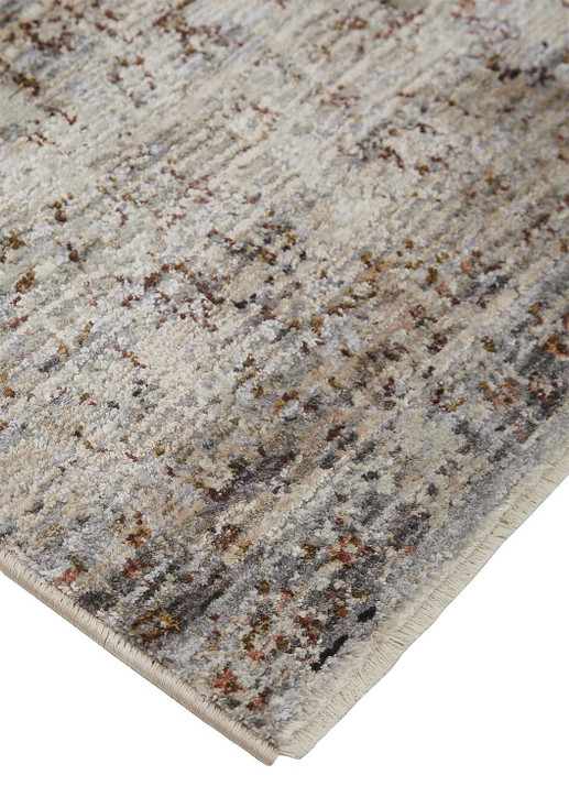 5' x 8' Taupe Ivory and Gray Abstract Distressed Area Rug with Fringe