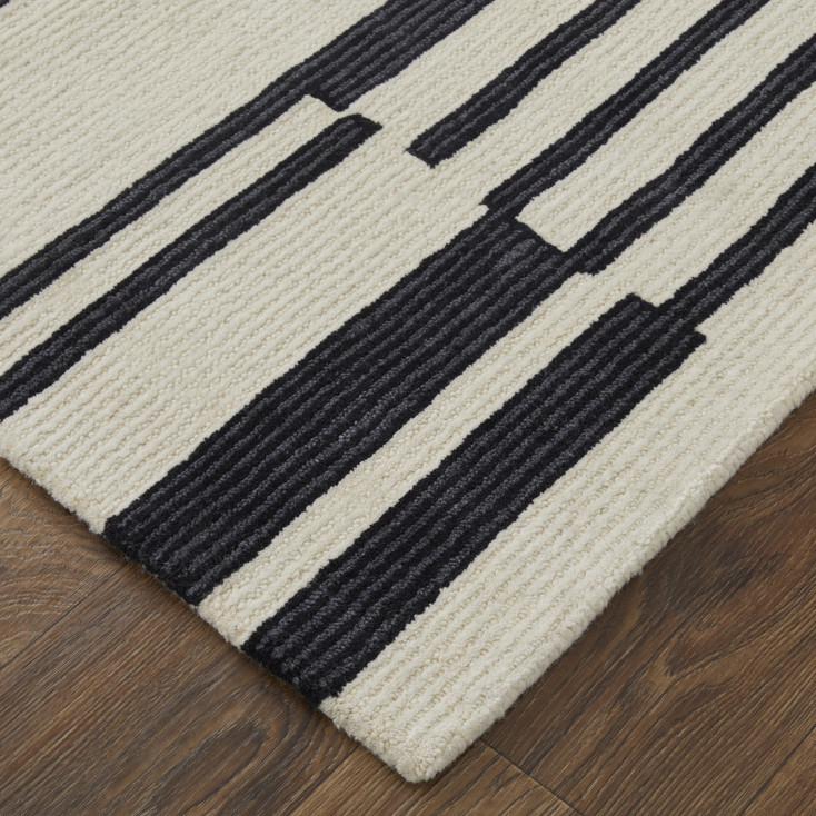 5' x 8' Ivory and Black Wool Abstract Tufted Handmade Area Rug