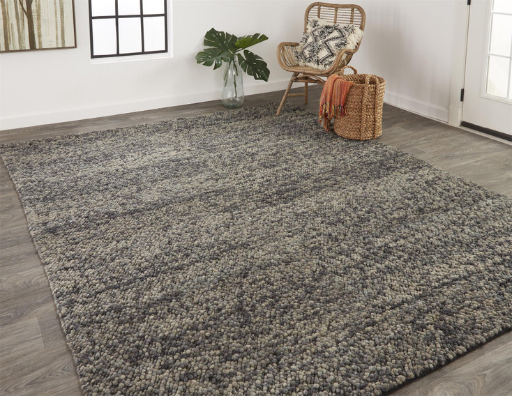 5' x 8' Gray Taupe and Black Wool Hand Woven Stain Resistant Area Rug