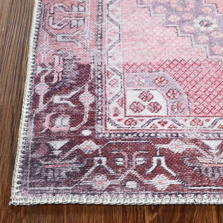 5' x 8' Pink Geometric Power Loom Distressed Stain Resistant Non Skid Area Rug