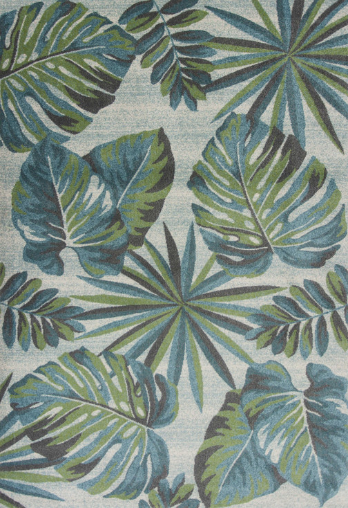 5' x 8' Teal or Green Tropical Leaves Indoor Area Rug