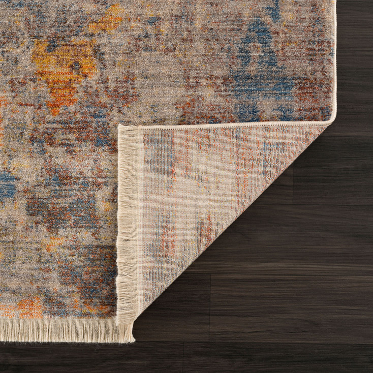 5' x 8' Gray Beige Blue & Yellow Abstract Power Loom Distressed Stain Resistant Area Rug