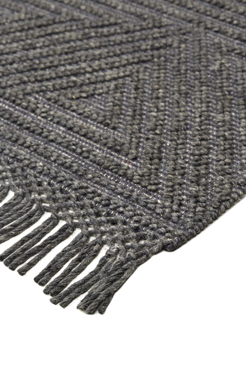 5' x 8' Gray Wool Geometric Hand Woven Area Rug with Fringe