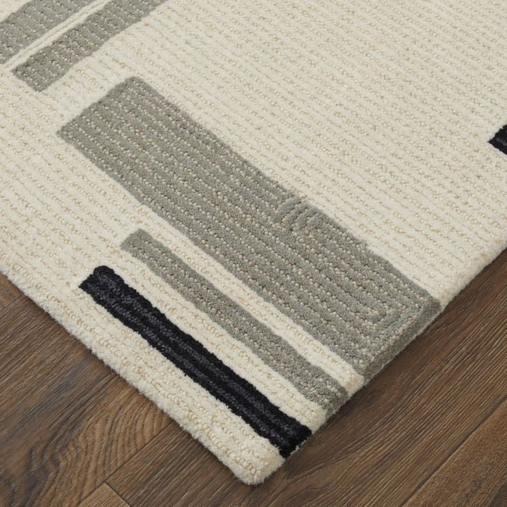 5' x 8' Ivory and Taupe Wool Abstract Tufted Handmade Area Rug