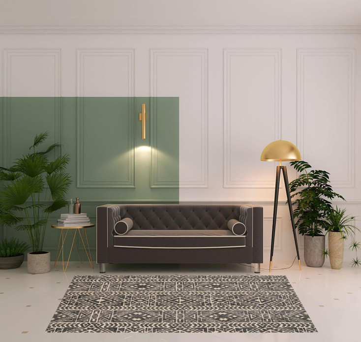 5' x 8' Gray Black and Ivory Striped Stain Resistant Area Rug