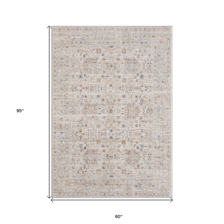 5' x 8' Beige Botanical Area Rug