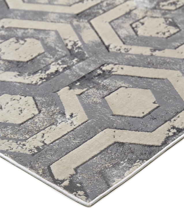 5' x 8' Gray Taupe and Silver Abstract Stain Resistant Area Rug