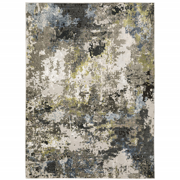 5' x 8' Grey Green Gold Blue and Beige Abstract Power Loom Stain Resistant Area Rug