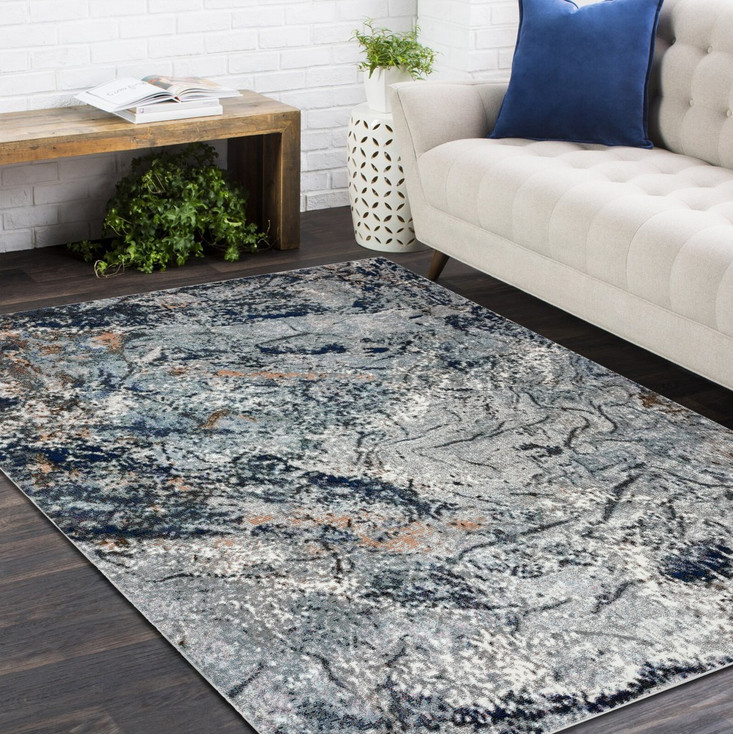 5' x 8' Navy and Gray Abstract Ice Area Rug