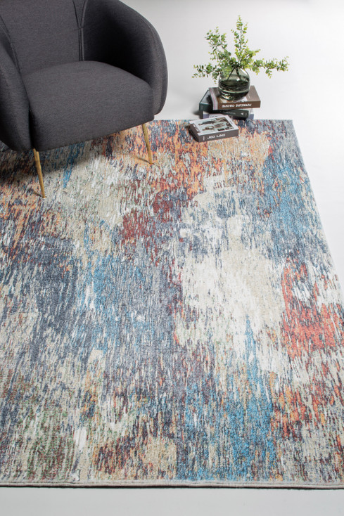 5' x 8' Blue & Beige Abstract Dhurrie Area Rug