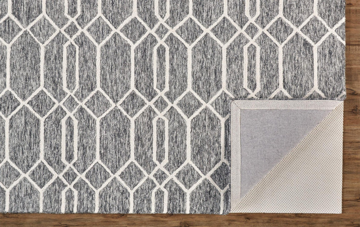 5' x 8' Gray Black and Ivory Wool Geometric Tufted Handmade Stain Resistant Area Rug