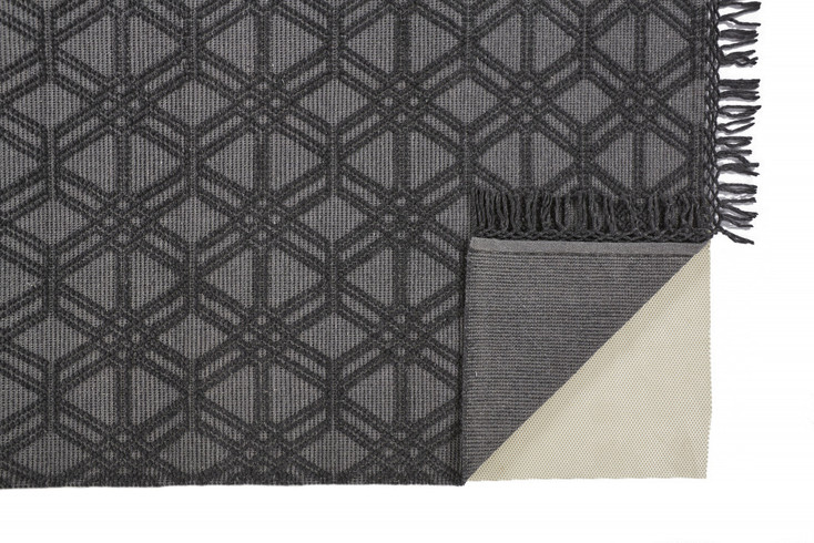 5' x 8' Black and Gray Wool Geometric Hand Woven Area Rug with Fringe