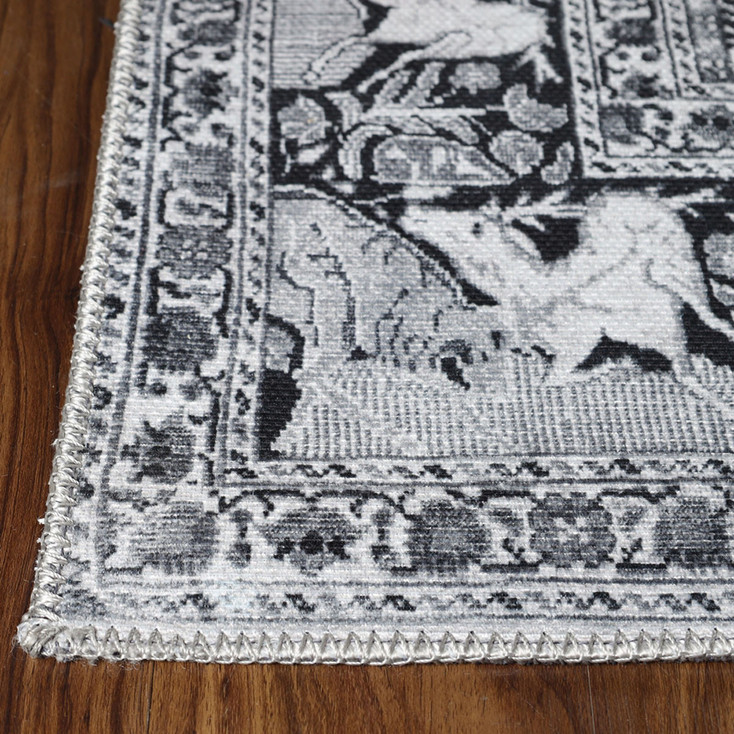 5' x 8' Charcoal Medallion Stain Resistant Area Rug