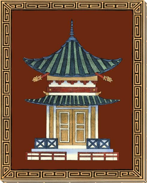 Pagodas III Wrapped Canvas Giclee Art Print Wall Art