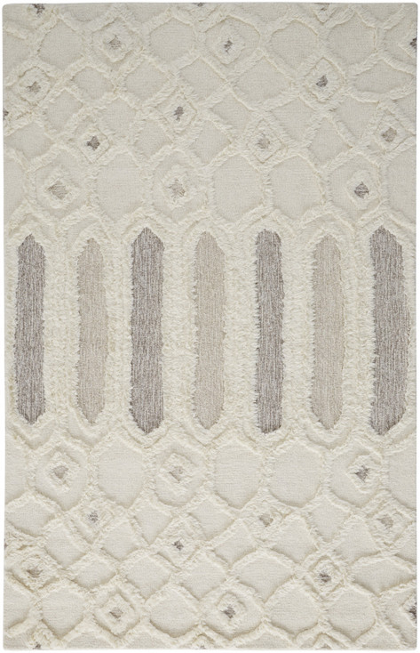 5' x 8' Ivory Taupe and Tan Wool Geometric Tufted Handmade Stain Resistant Area Rug