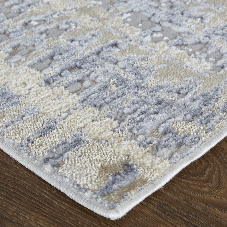 5' x 8' Tan Brown and Blue Abstract Power Loom Distressed Area Rug