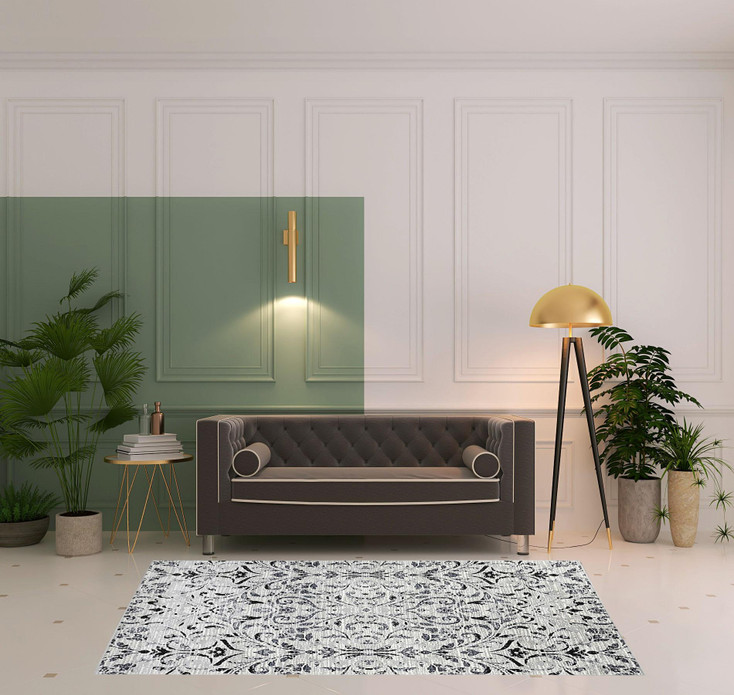 5' x 8' Platinum Floral Vines Power Loom Stain Resistant Area Rug
