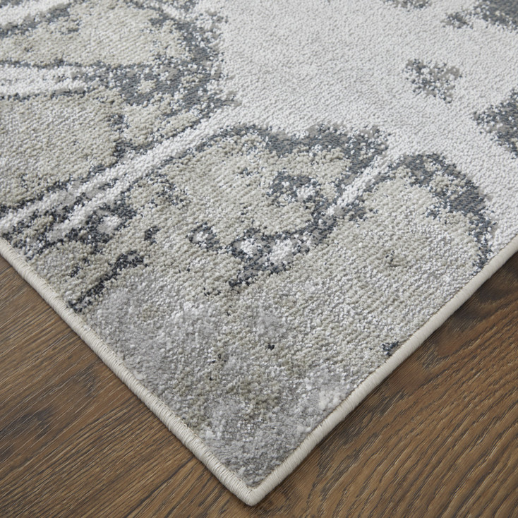 5' x 8' Gray Silver and Ivory Abstract Power Loom Area Rug