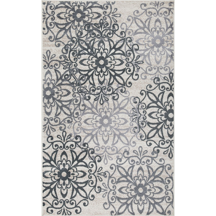 5' x 8' Oatmeal and Gray Medallion Power Loom Stain Resistant Area Rug