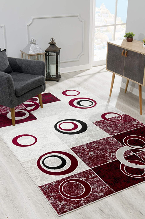 5' x 8' Red Abstract Dhurrie Area Rug