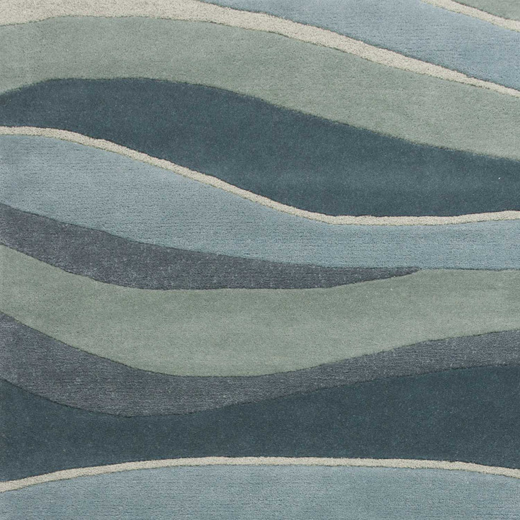 5' x 8' Ocean Blue Teal Hand Tufted Abstract Waves Indoor Area Rug