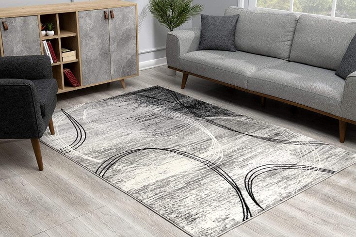 5' x 8' Gray Abstract Dhurrie Rectangle Area Rug