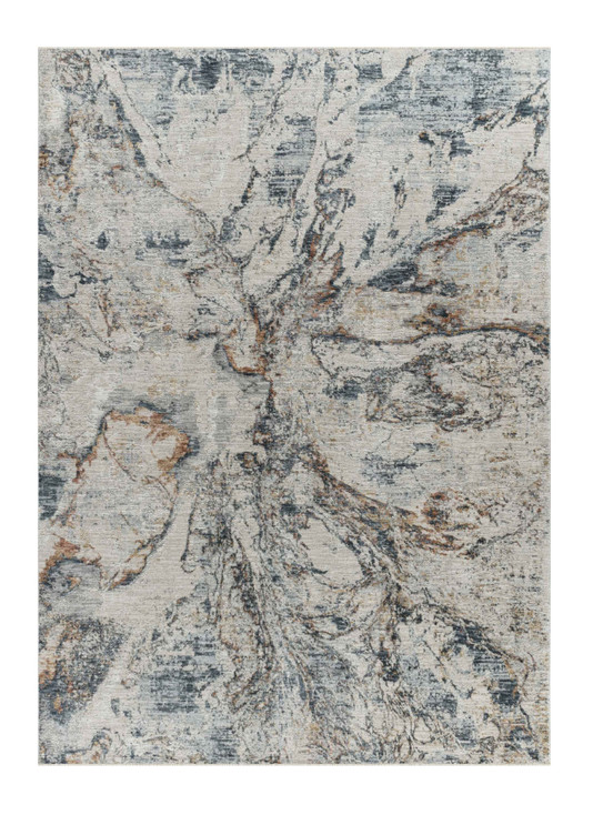 5' x 8' Beige and Blue Abstract Power Loom Area Rug