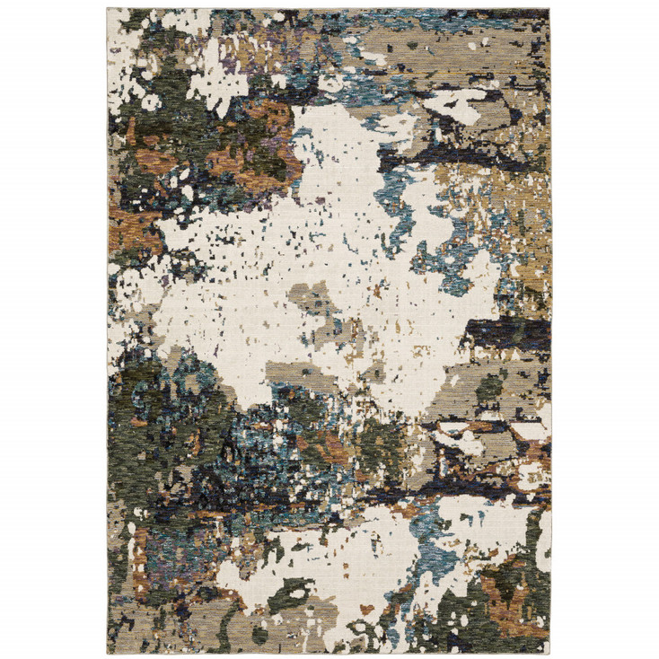 5' x 8' Green Gold and Blue Abstract Power Loom Stain Resistant Area Rug