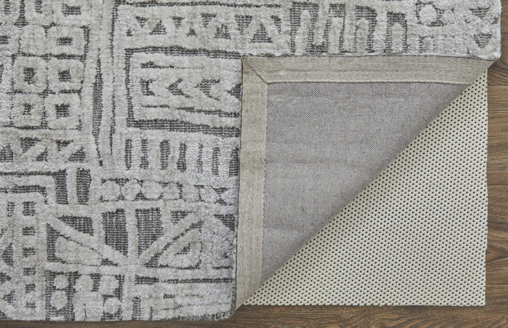 5' x 8' Gray and Silver Geometric Stain Resistant Area Rug