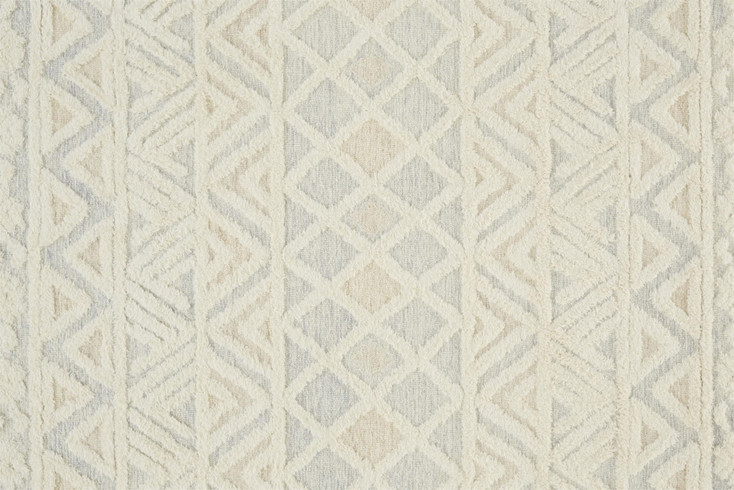 5' x 8' Ivory Blue and Tan Wool Geometric Tufted Handmade Stain Resistant Area Rug