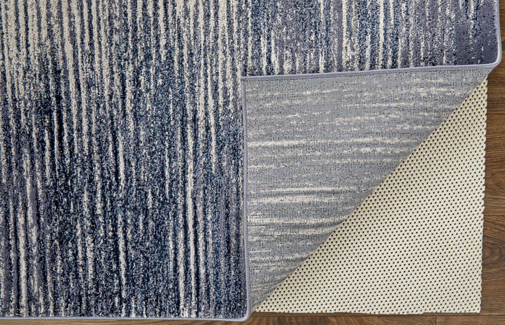 5' x 8' Blue Gray and Ivory Striped Power Loom Distressed Area Rug