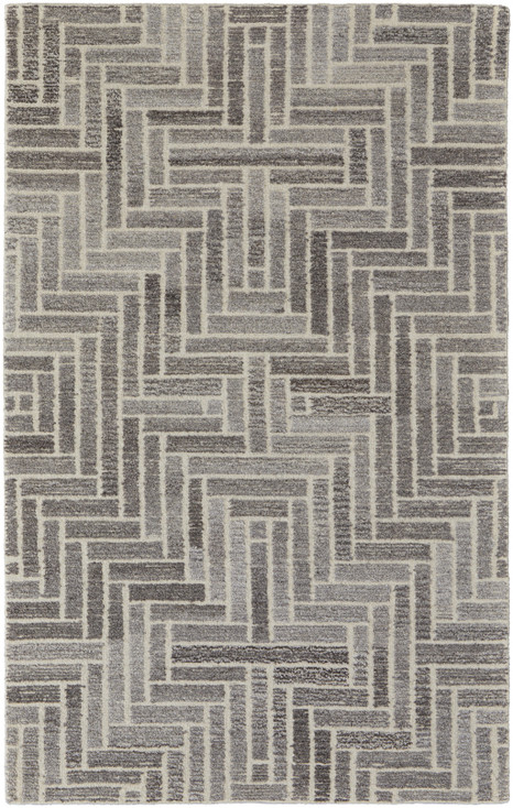 5' x 8' Taupe Gray and Tan Wool Geometric Tufted Handmade Area Rug