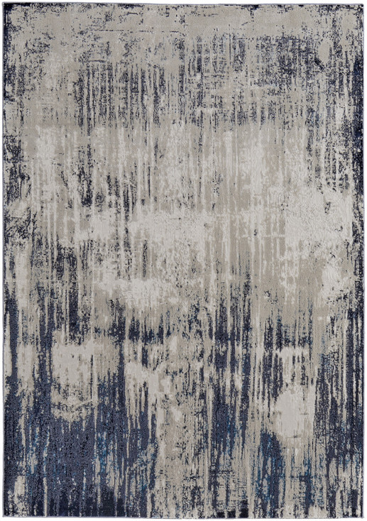 5' x 8' Tan Blue and Ivory Abstract Power Loom Distressed Area Rug