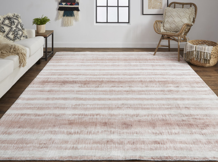 5' x 8' Tan Ivory and Pink Abstract Hand Woven Area Rug