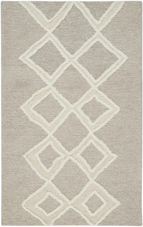 5' x 8' Gray and Ivory Wool Geometric Tufted Handmade Stain Resistant Area Rug
