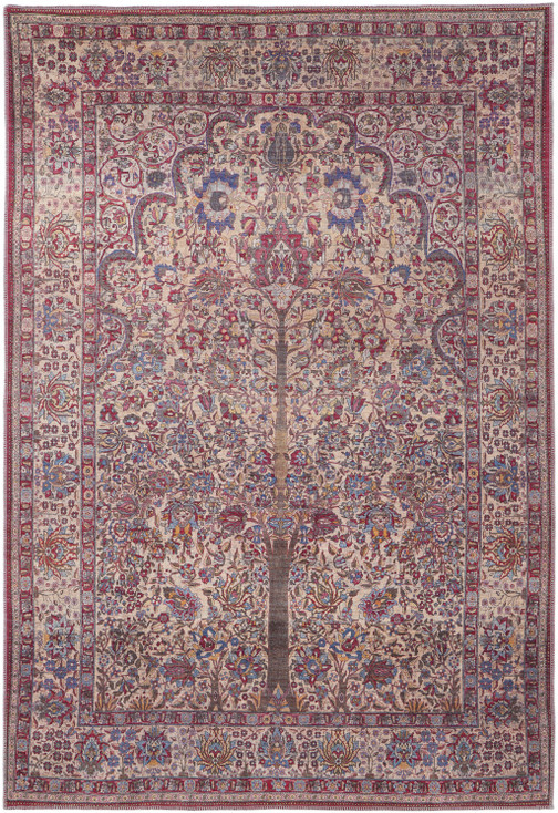 5' x 8' Red Tan & Pink Floral Power Loom Area Rug